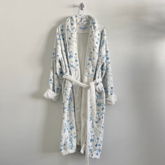 Hill House Hotel Robe L/XL Bathrobe Blue Floral Cotton Cottagecore Trim Belted - Picture 8 of 8